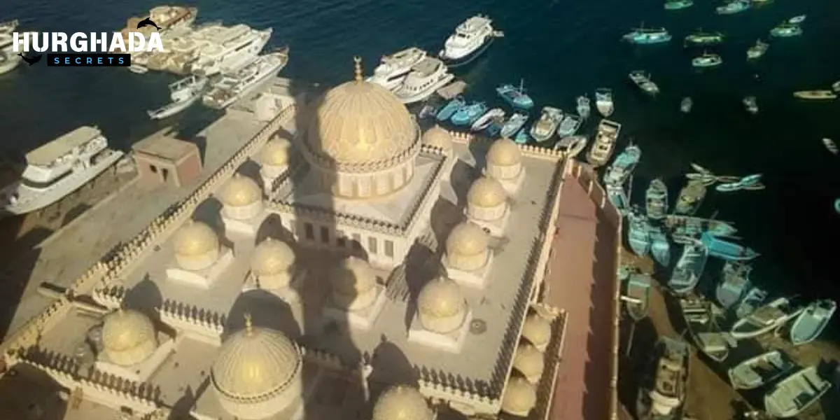 Aerial view of a mosque by the marina in Hurghada
